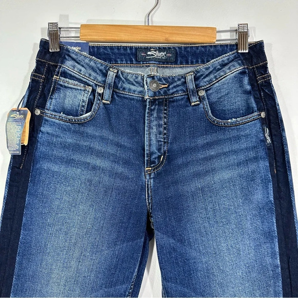 NWT Silver Jeans Vintage Slim Mid Rise Dark Wash Tuxedo Stripe Jeans - Picture 3 of 13